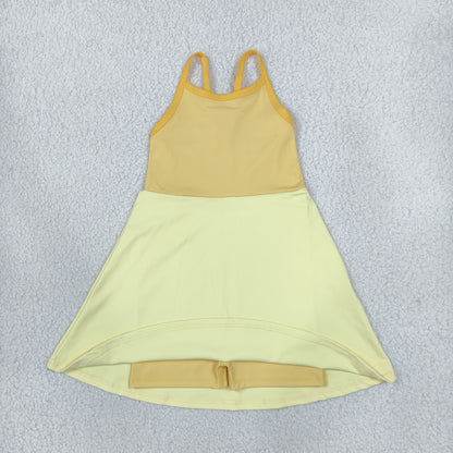 Light dark yellow straps kids girls summer athletic dress