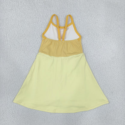Light dark yellow straps kids girls summer athletic dress