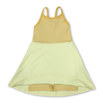 Light dark yellow straps kids girls summer athletic dress