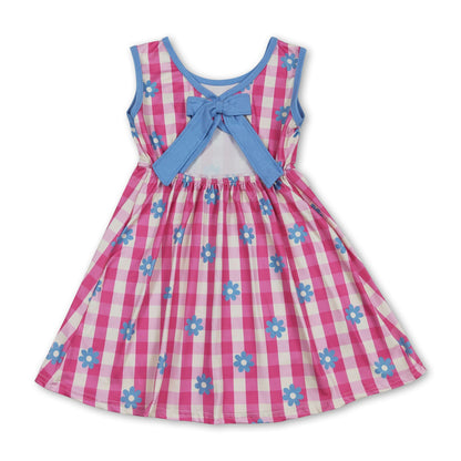 Hot pink plaid floral sleeveless kids girls dresses