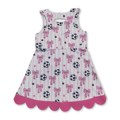 Sleeveless stripe soccer bow kids girls athletic dresses