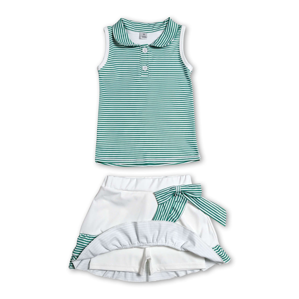 Sleeveless green stripe polo shirt skirt girls team outfits