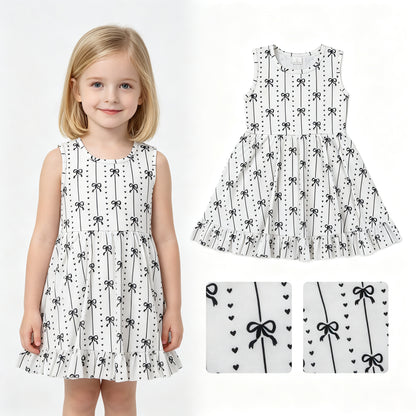 Sleeveless black bow heart ruffle kids girls dresses