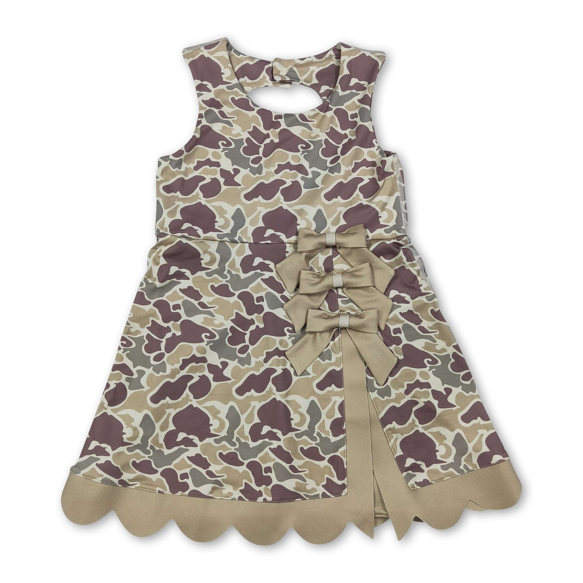 Sleeveless camo scallop kids girls athletic dresses