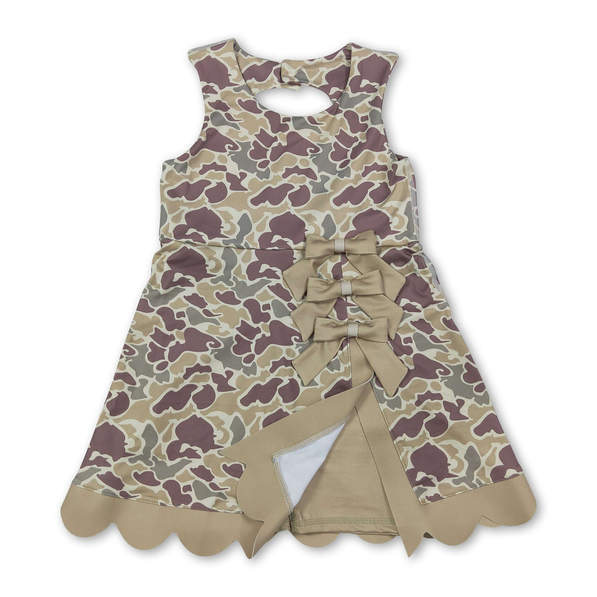 Sleeveless camo scallop kids girls athletic dresses
