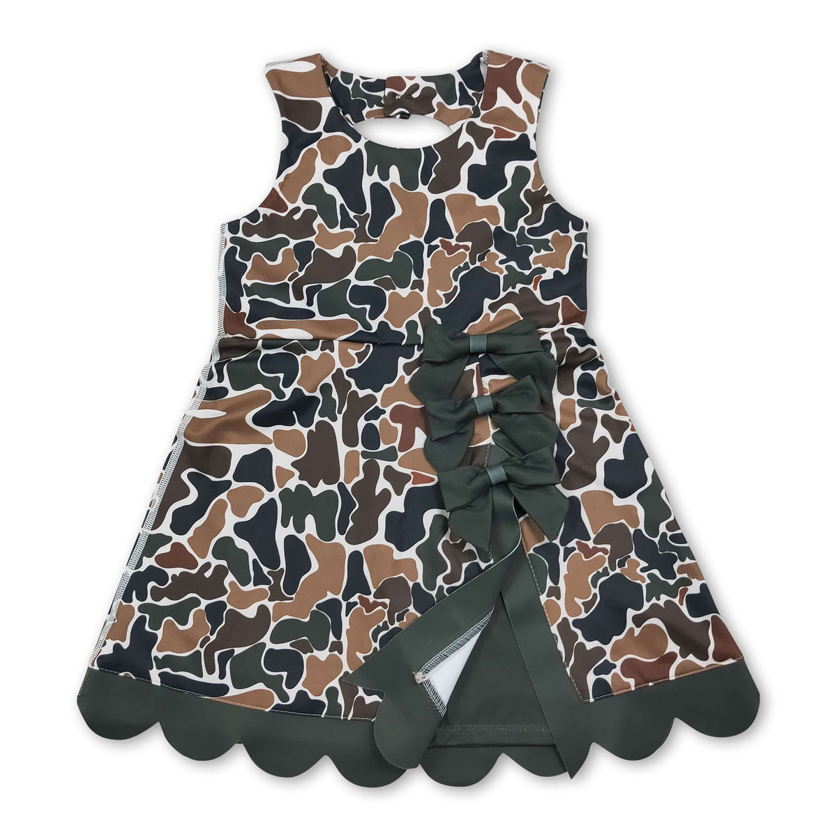 Camo bow scallop kids girls summer athletic dresses