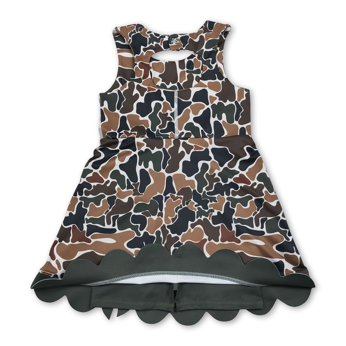 Camo bow scallop kids girls summer athletic dresses