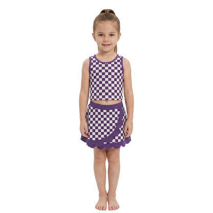 Scallop blue plaid girls summer team active wear set
