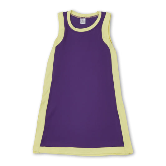 Sleeveless yellow purple kids girls team athletic dress