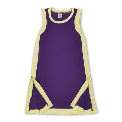 Sleeveless yellow purple kids girls team athletic dress