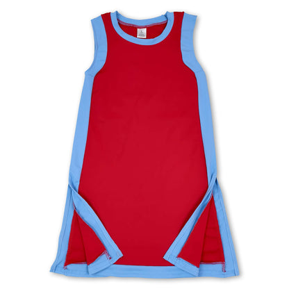 Sleeveless red blue kids girls athletic dresses