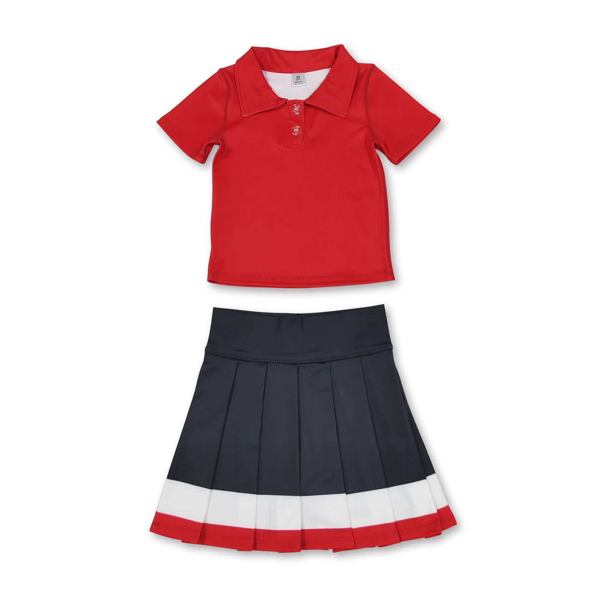 Polo top black white red pleated skirt girls team active wear