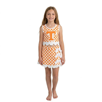 Sleeveless orange T plaid scallop girls team active wear set