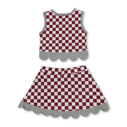 Sleeveless elephant plaid scallop girls team active wear set