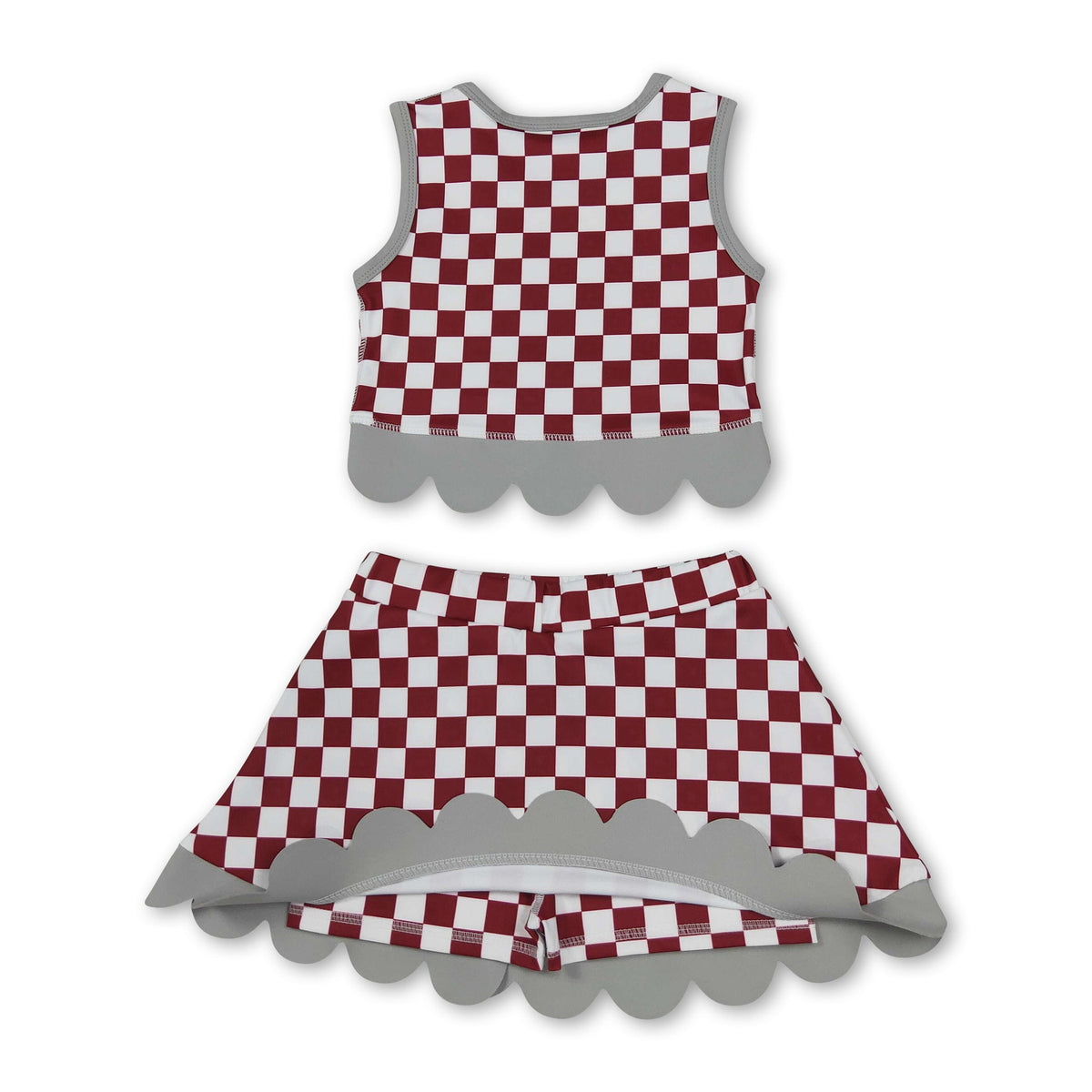 Sleeveless elephant plaid scallop girls team active wear set
