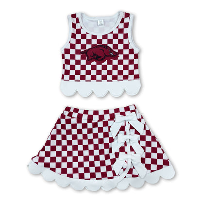 Sleeveless hog plaid scallop girls team active wear set