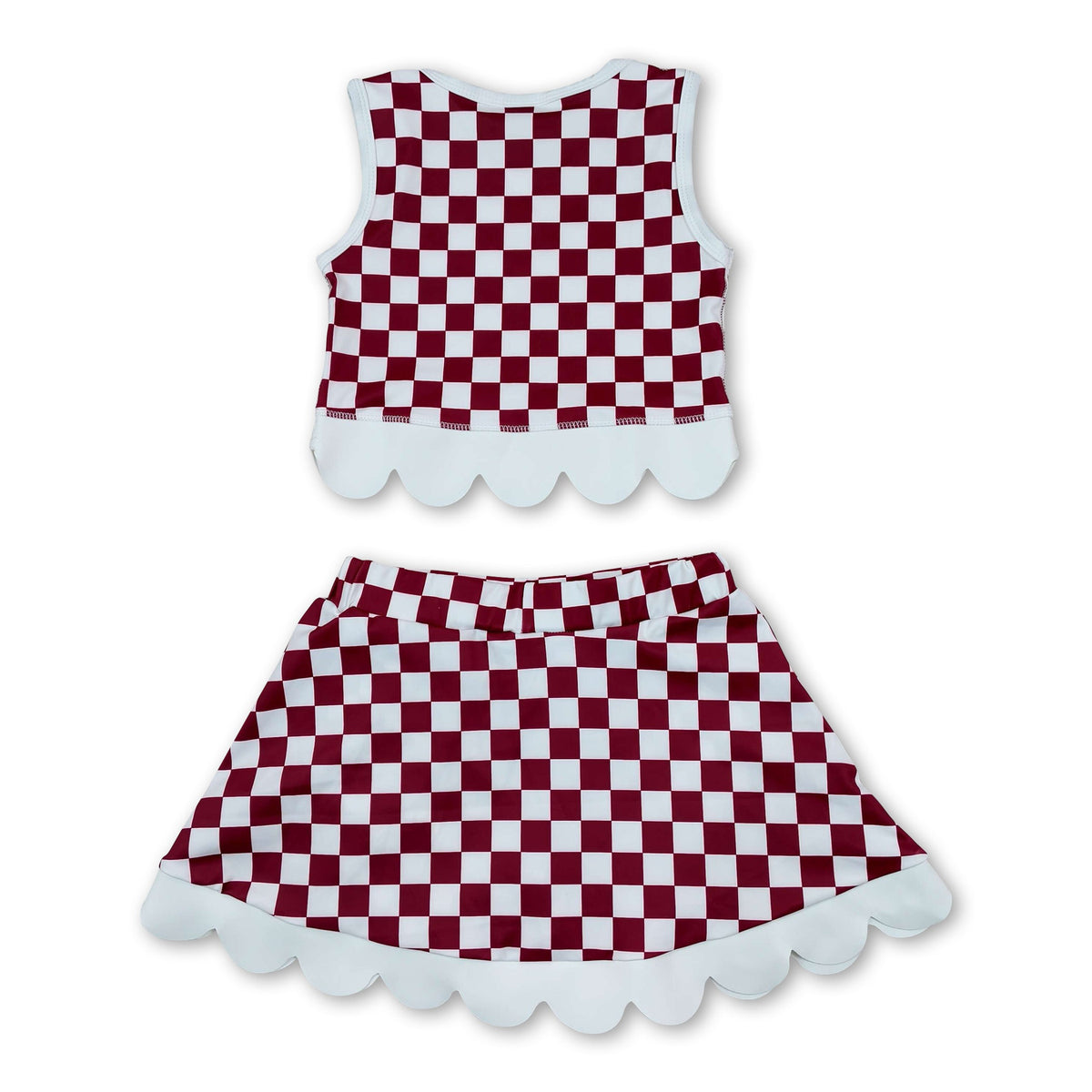 Sleeveless hog plaid scallop girls team active wear set