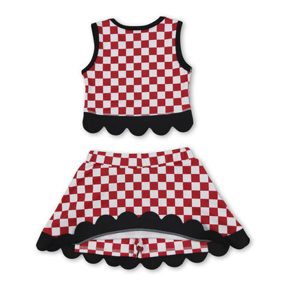 Sleeveless red G plaid scallop girls team active wear set