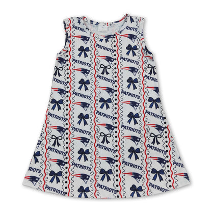 Sleeveless navy bow kids girls team summer dress