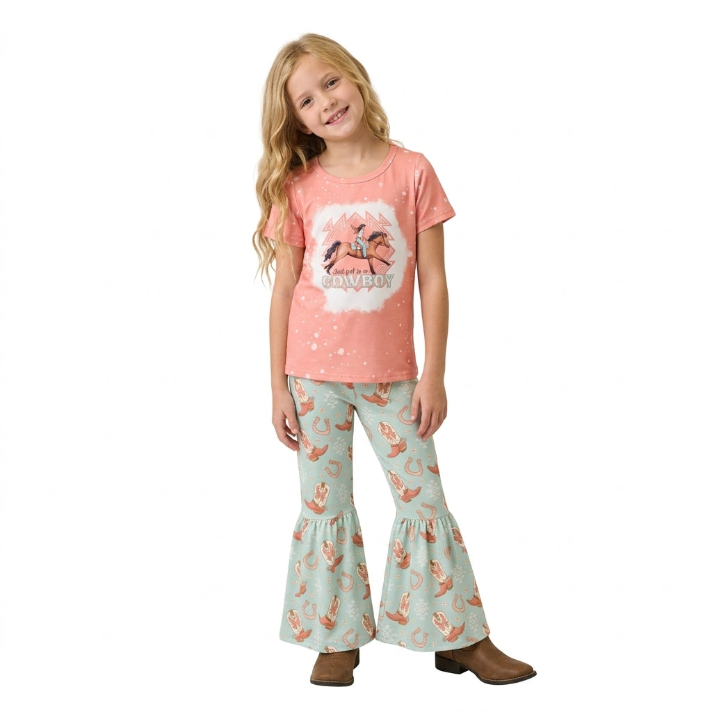 Bleached horse cowboy top aztec pants girls western set