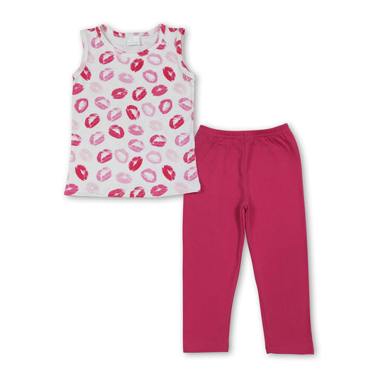 Sleeveless lip top leggings kids girls Valentine's outfits