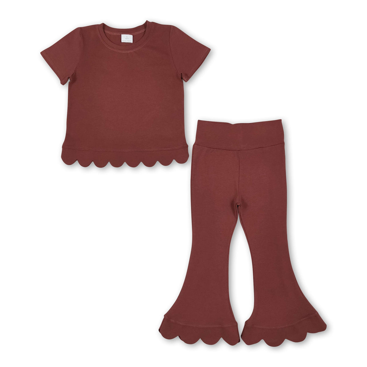 Short sleeves scallop cotton top pants girls fall outfits