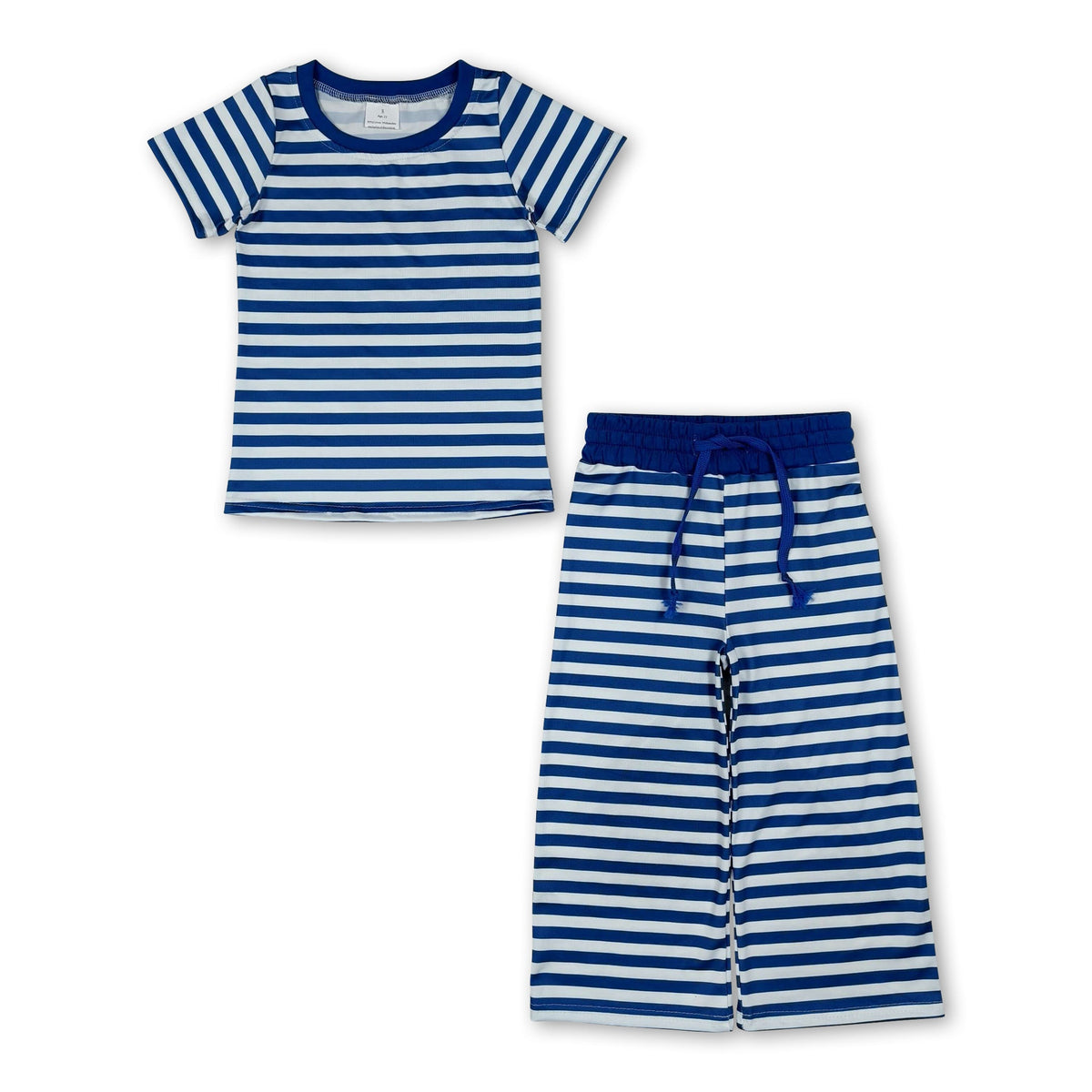 Short sleeves blue stripe top pants girls team outfits