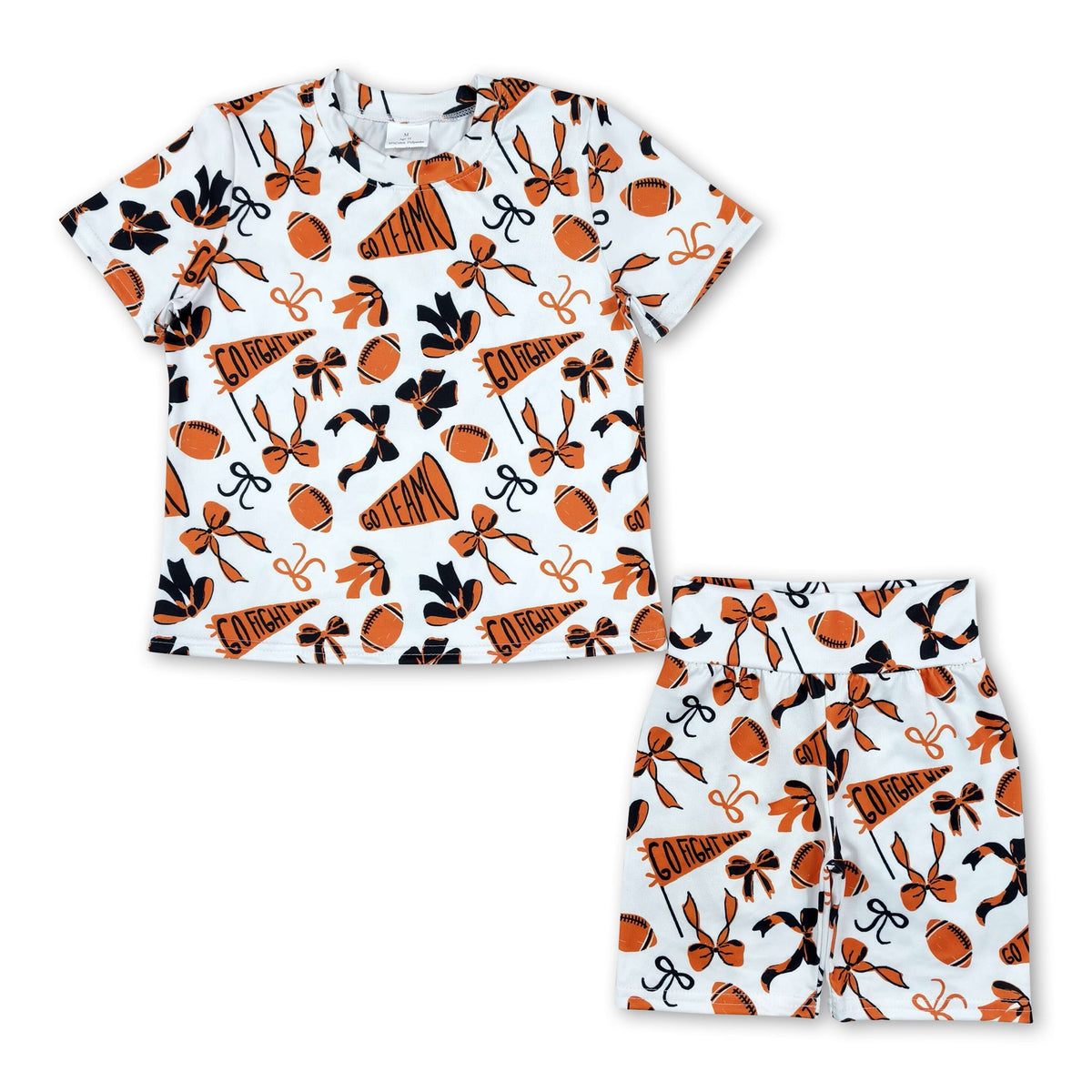 orange black bows gesture football girl short sleeve set