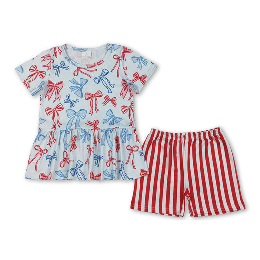 Red blue bow peplum stripe shorts girls 4th of july outfits