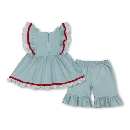 Flag embroidery tunic shorts girls 4th of july outfits