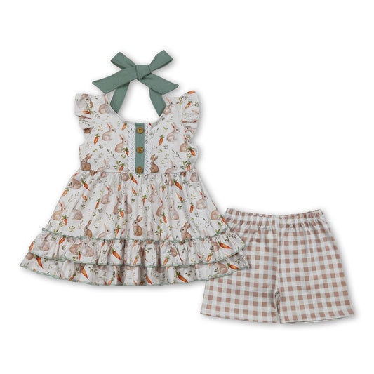 Flutter sleeves rabbit ruffle tunic shorts girls Easter set