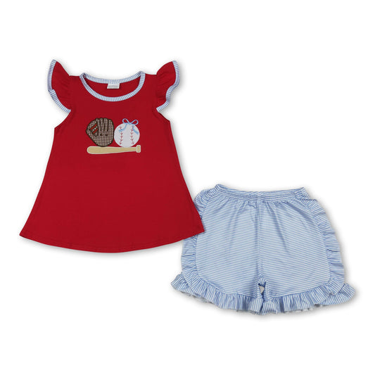 Baseball bow top stripe shorts girls summer outfit