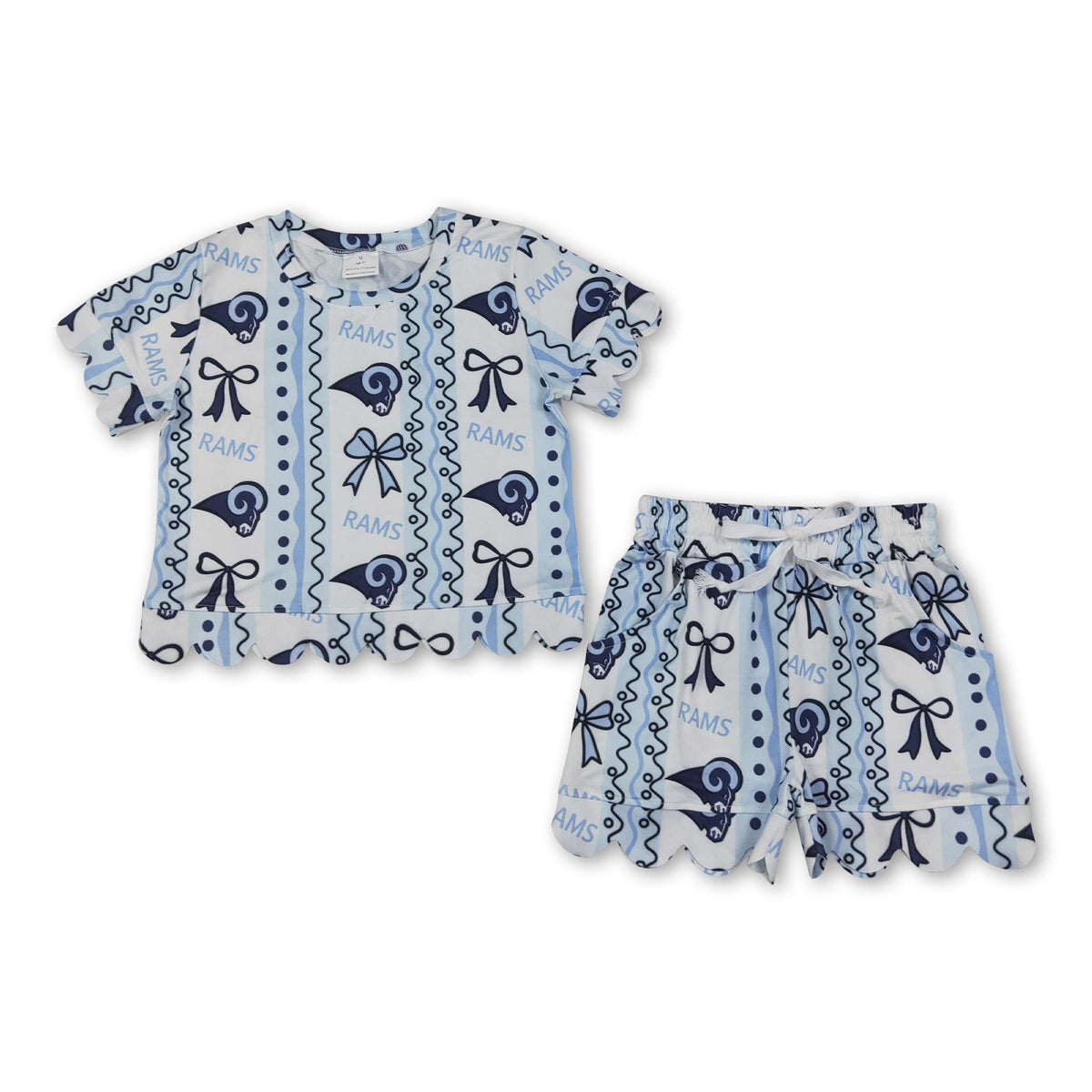 Short sleeves light blue bow rams girls team scallop outfits