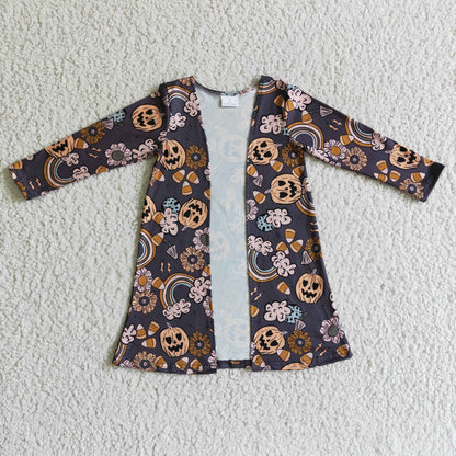 Pumpkin rainbow candy floral kids girls Halloween cardigan