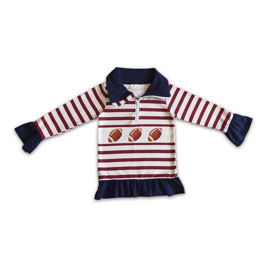 Football stripe kids girls zipper pullover