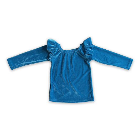 Blue velvet long sleeves girls long sleeves shirt