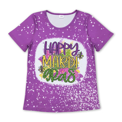 Short sleeves purple happy mardi gras adult women shirt