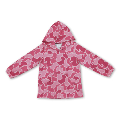Long sleeves pink camo pocket kids girls hoodie