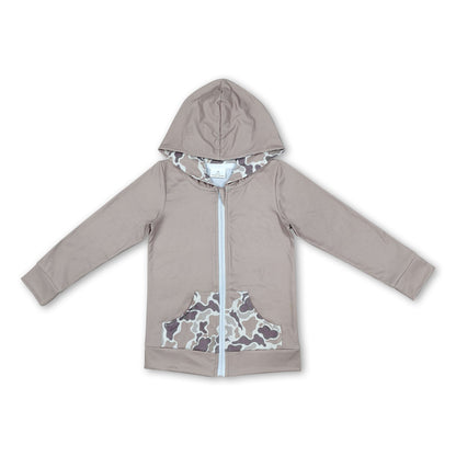 Long sleeves pocket deer camo girls hooded jacket