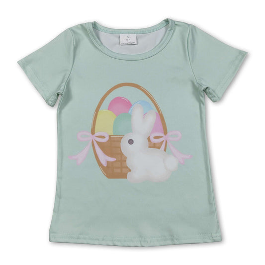 Short sleeves eggs rabbit bow kids girls Easter shirt
