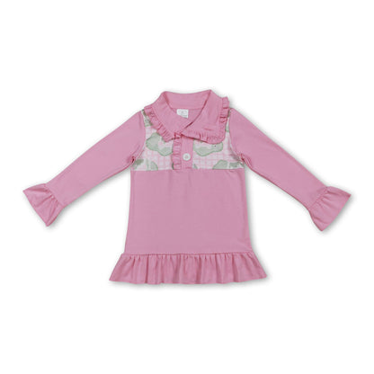 Pink long sleeves ruffle golf plaid baby girls pullover