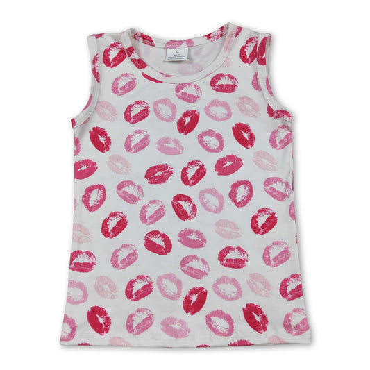 Sleeveless lips kids girls Valentine's shirt