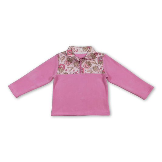 Pink fries long sleeves kids girls Valentine's zipper pullover