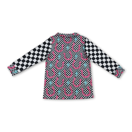 Black plaid thunder western kids button down shirt