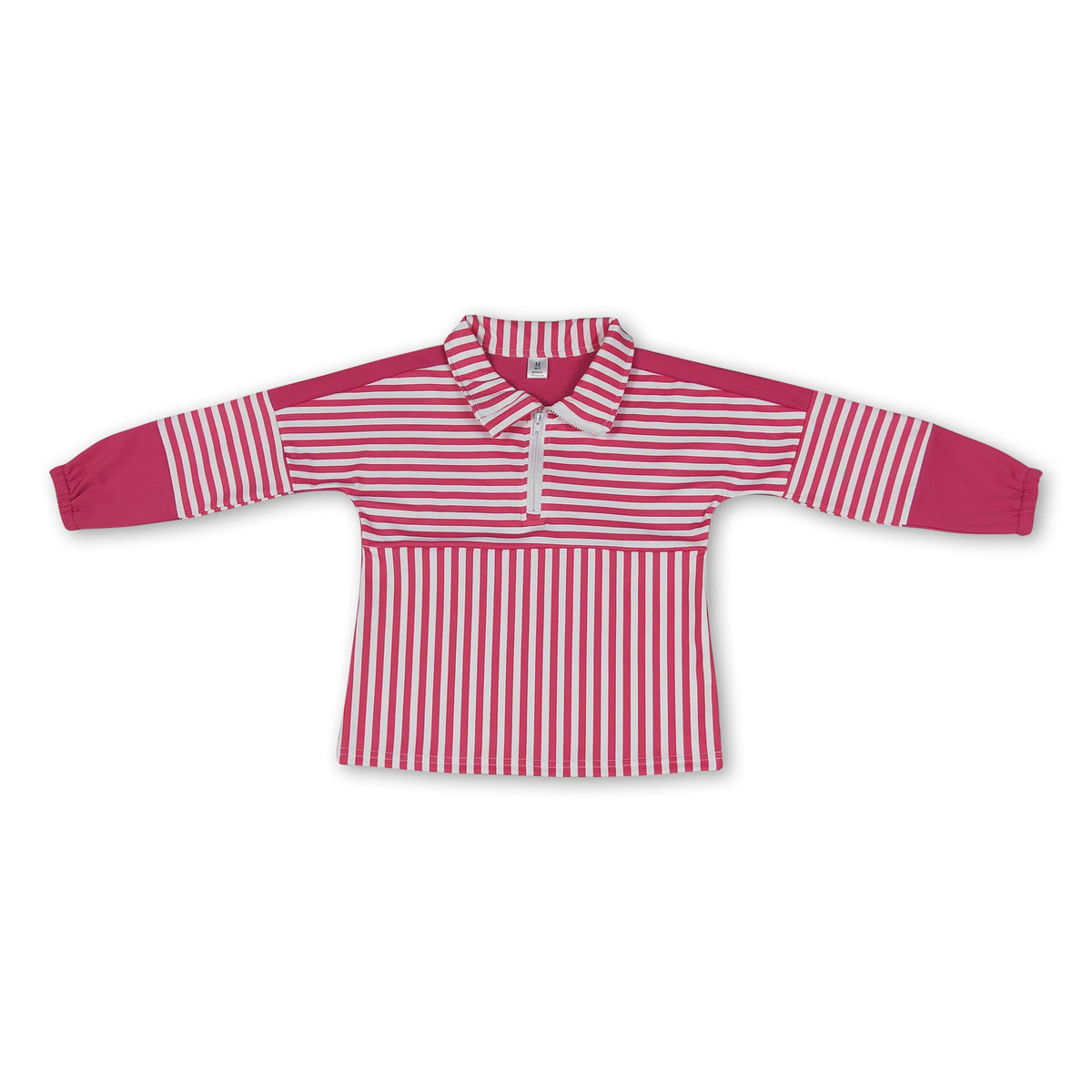 Long sleeves hot pink stripe zipper kids girls yoga pullover