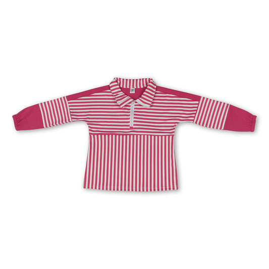 Long sleeves hot pink stripe zipper kids girls yoga pullover