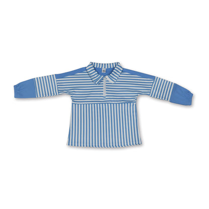 Long sleeves light blue stripe zipper kids girls yoga pullover