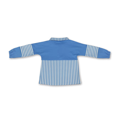 Long sleeves light blue stripe zipper kids girls yoga pullover