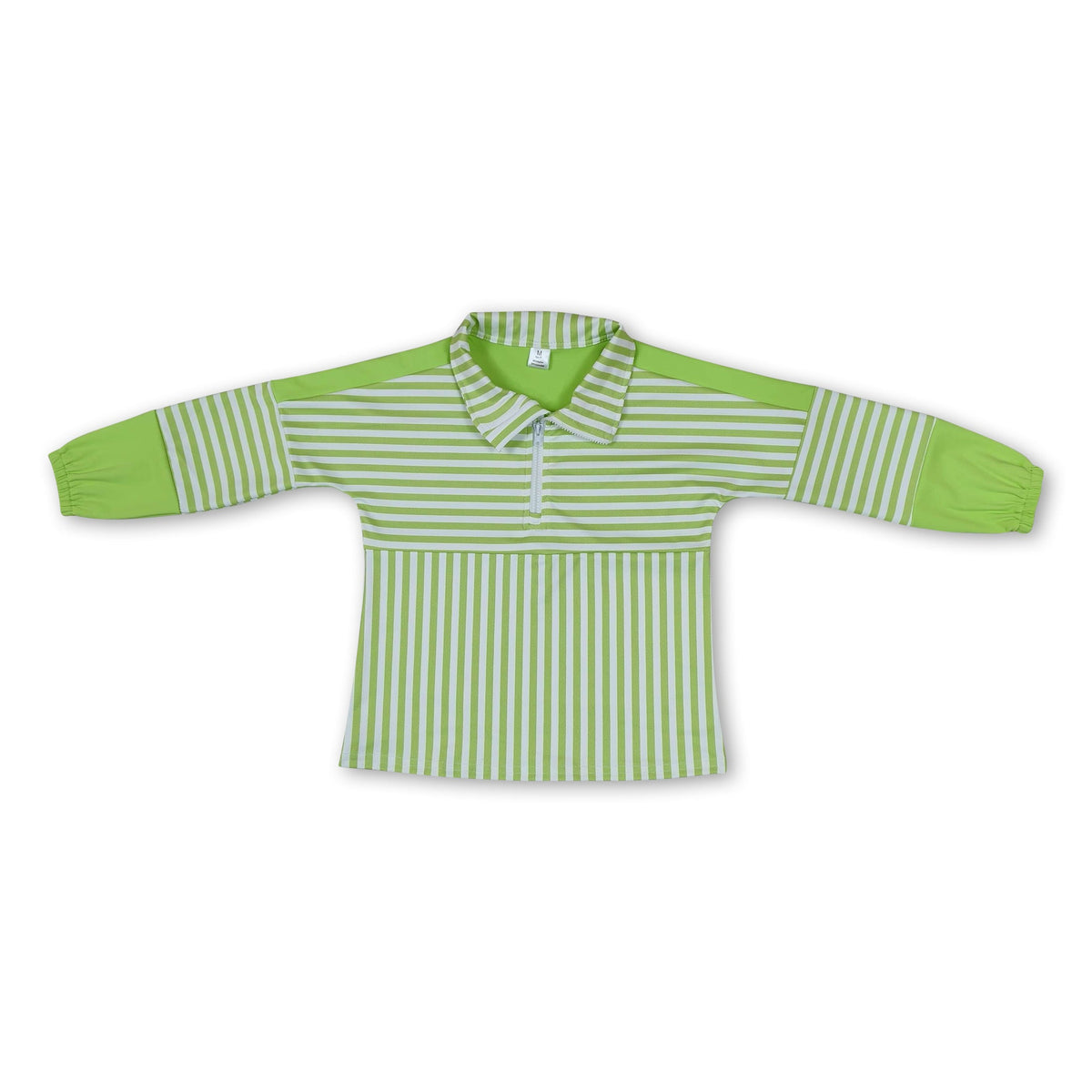 Long sleeves green stripe zipper kids girls yoga pullover