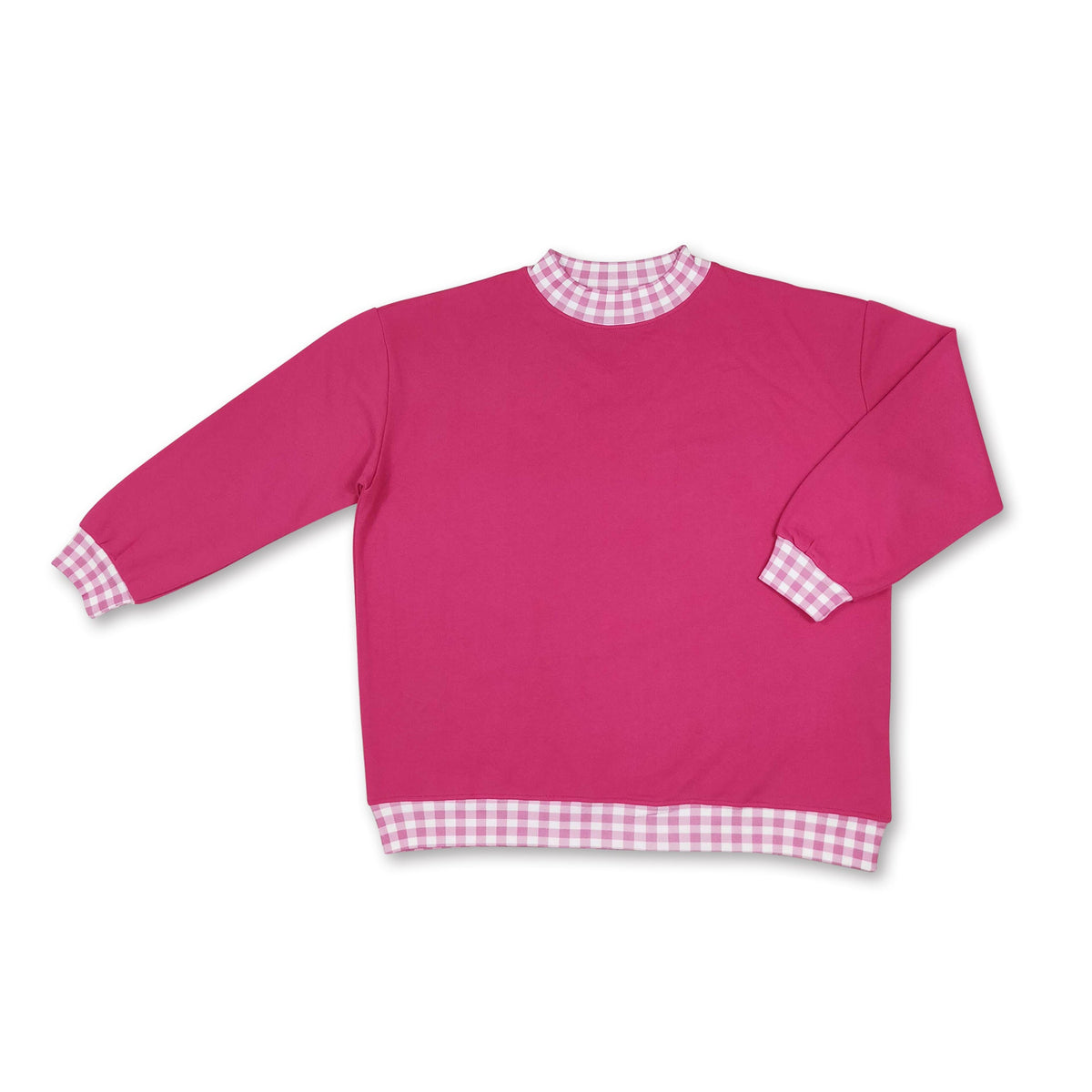 Long sleeves hot pink plaid adult women sweatshirt